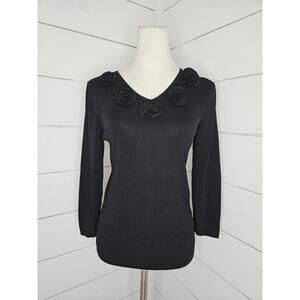 Ziani Couture Large black sweater with sequined roses at collar